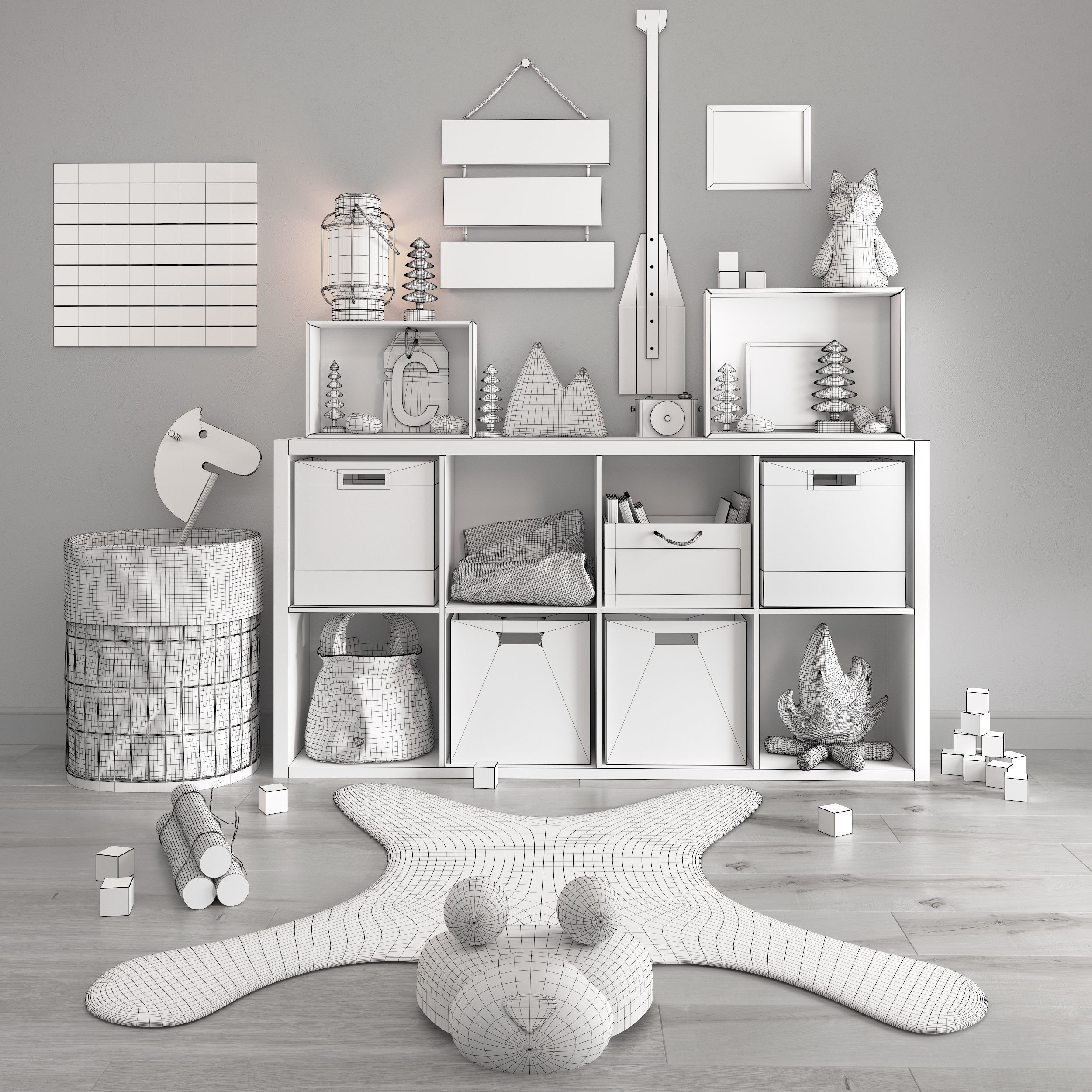 A Large Set Of Decor For A Nursery In Camp Style 3D model_11