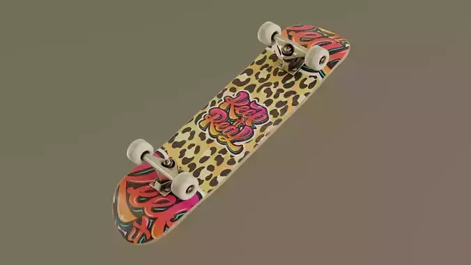 Skateboard - Leopard Deck Low-poly 3D model