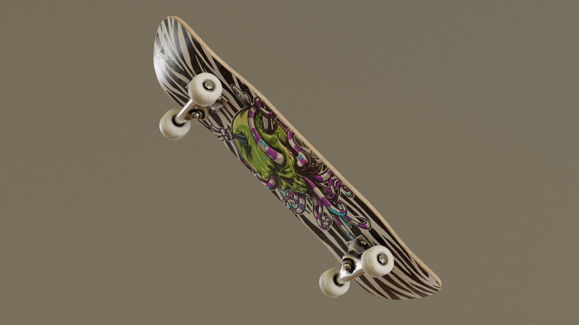 Skateboard - Zebra Deck Low-poly 3D model_3