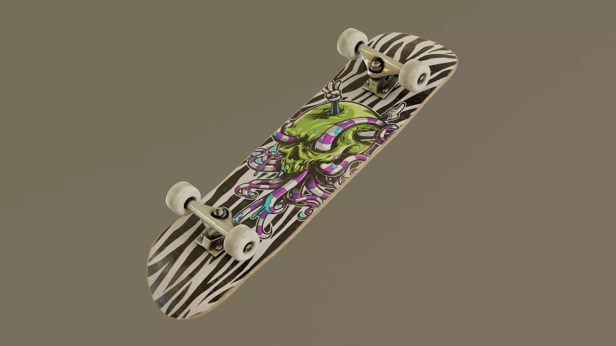 Skateboard - Zebra Deck Low-poly 3D model_0