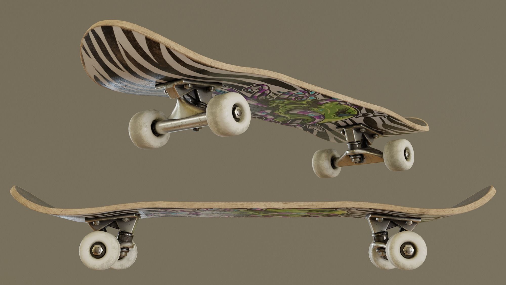 Skateboard - Zebra Deck Low-poly 3D model_4
