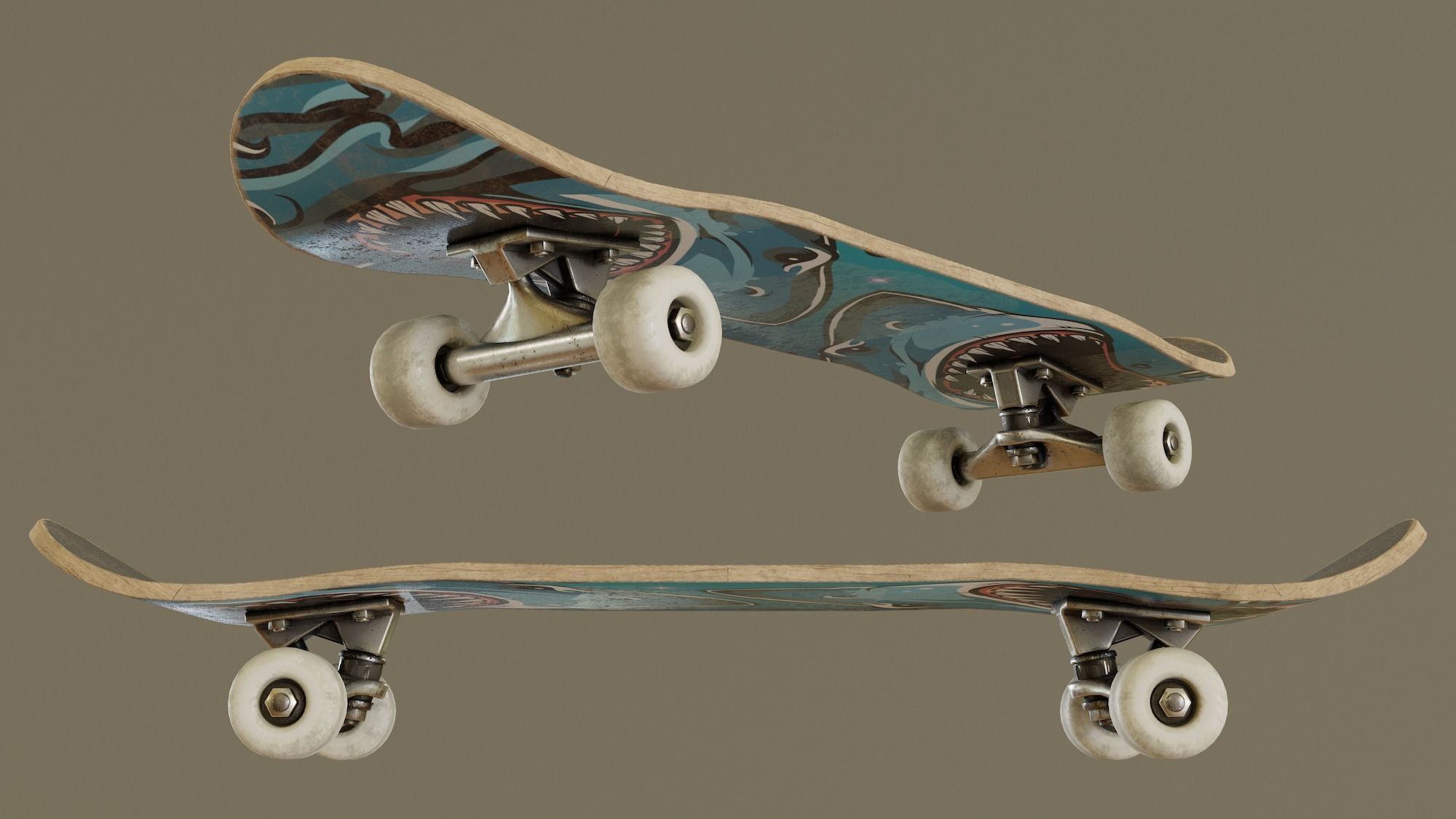 Skateboard - Shark Deck Low-poly 3D model_4