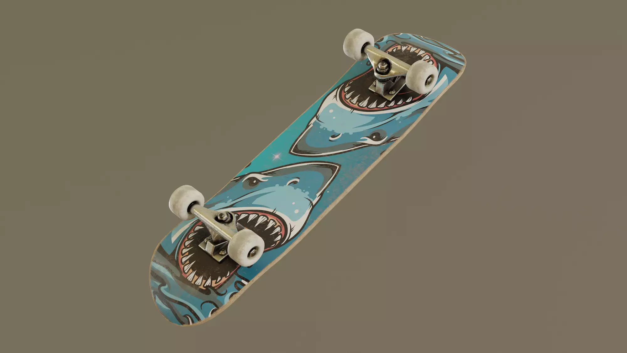 Skateboard - Shark Deck Low-poly 3D model_0