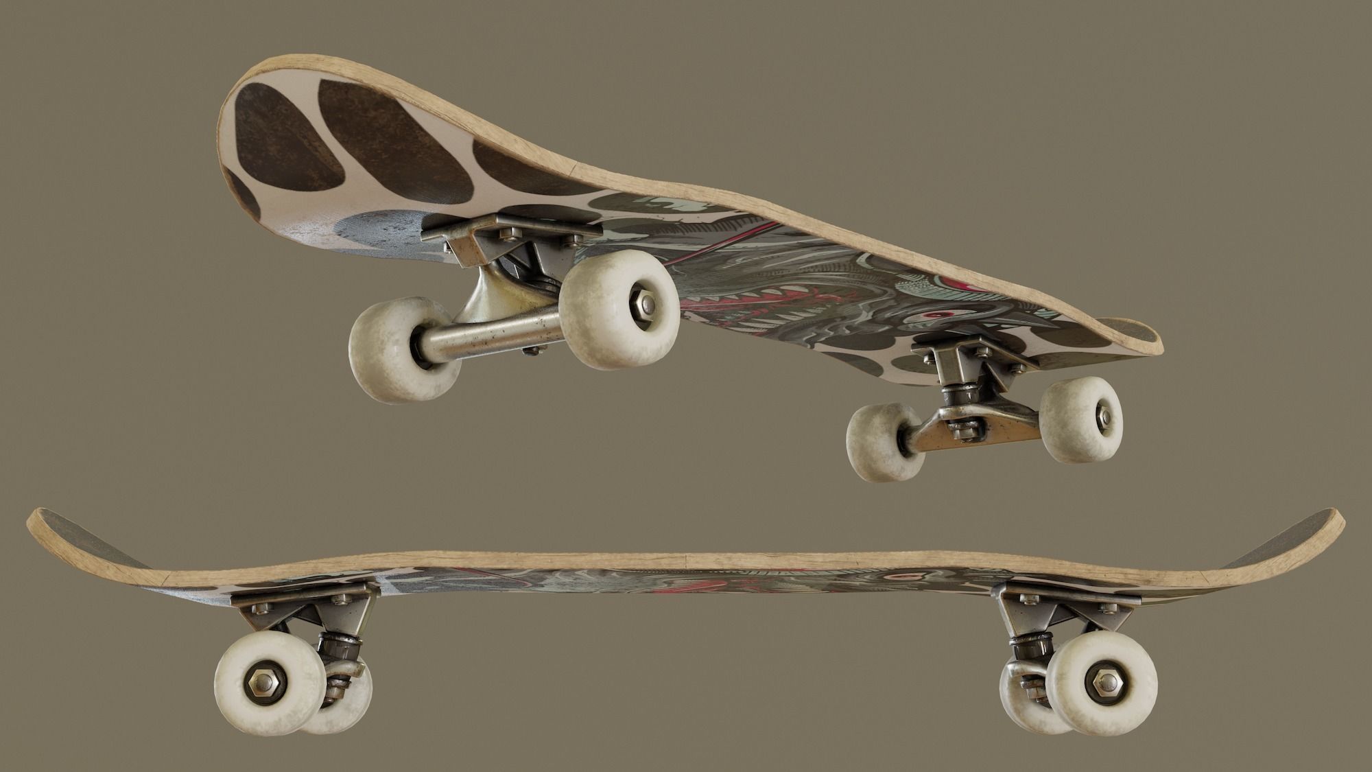 Skateboard - Cow Deck Low-poly 3D model_4