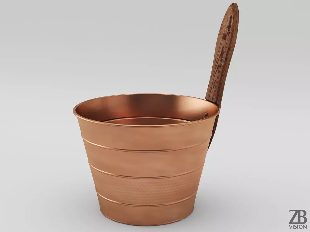 Sauna Copper Bucket 3D model_0