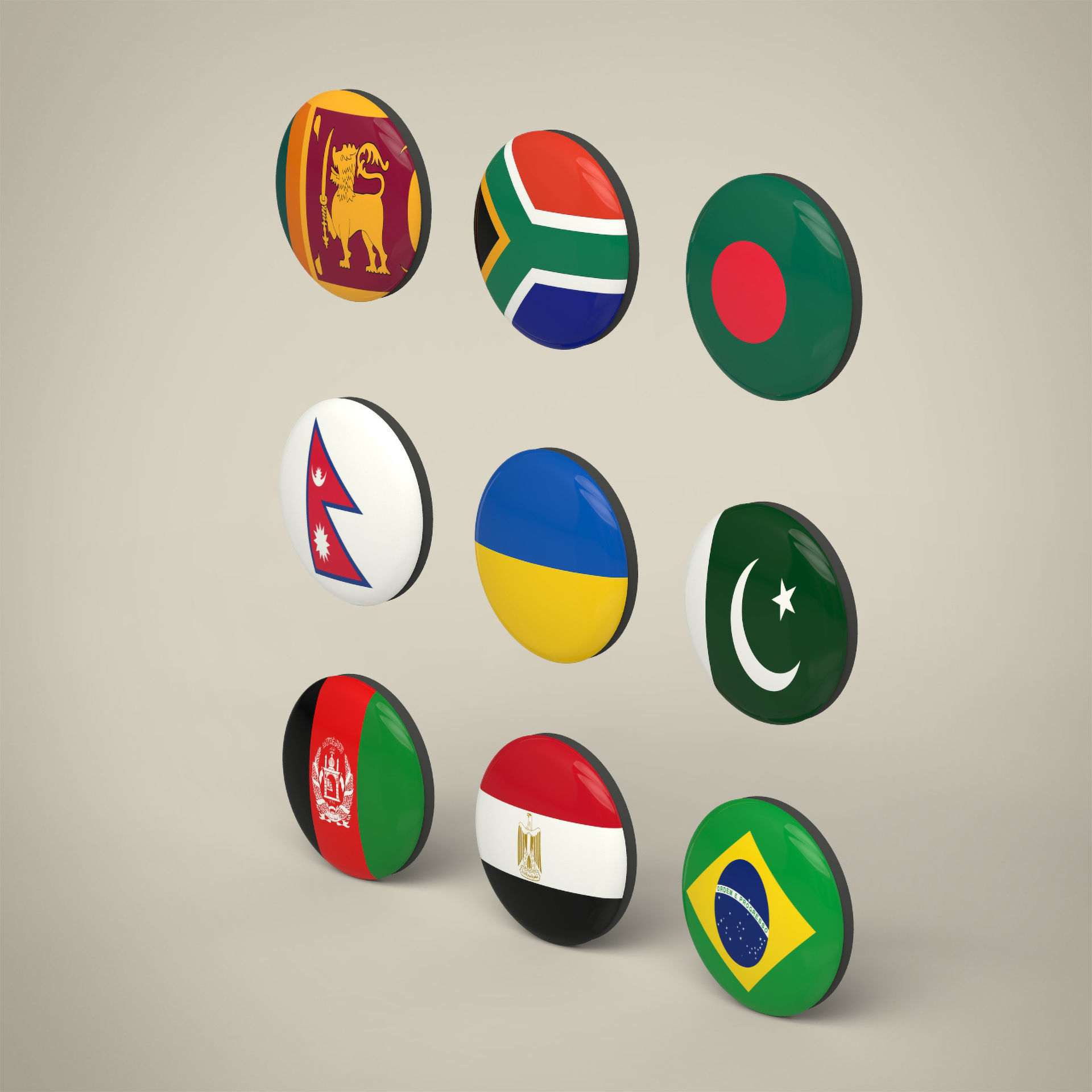 Flag Badges Collections Low-poly 3D model_1