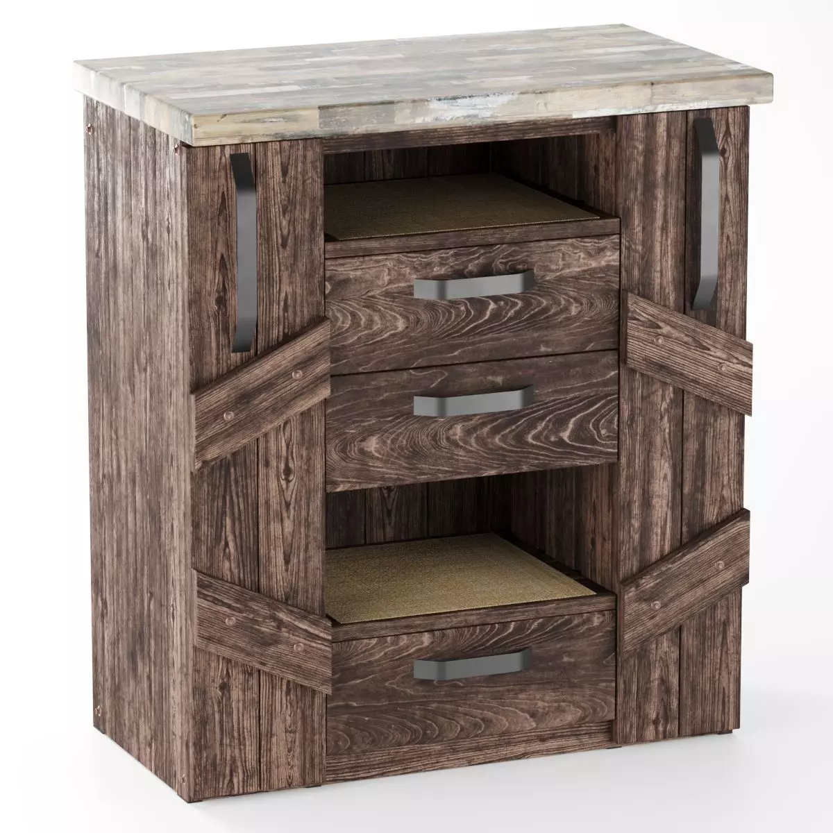 Wooden kitchen island - Drawer pedestal 3D model
