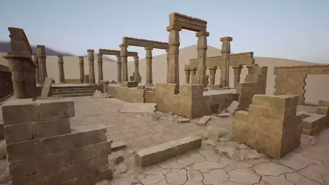 Desert Ruins 3D model  pillar brick  small stone