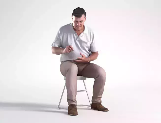 Man Casual Outfit Sitting Writting Low poly Mark 1858