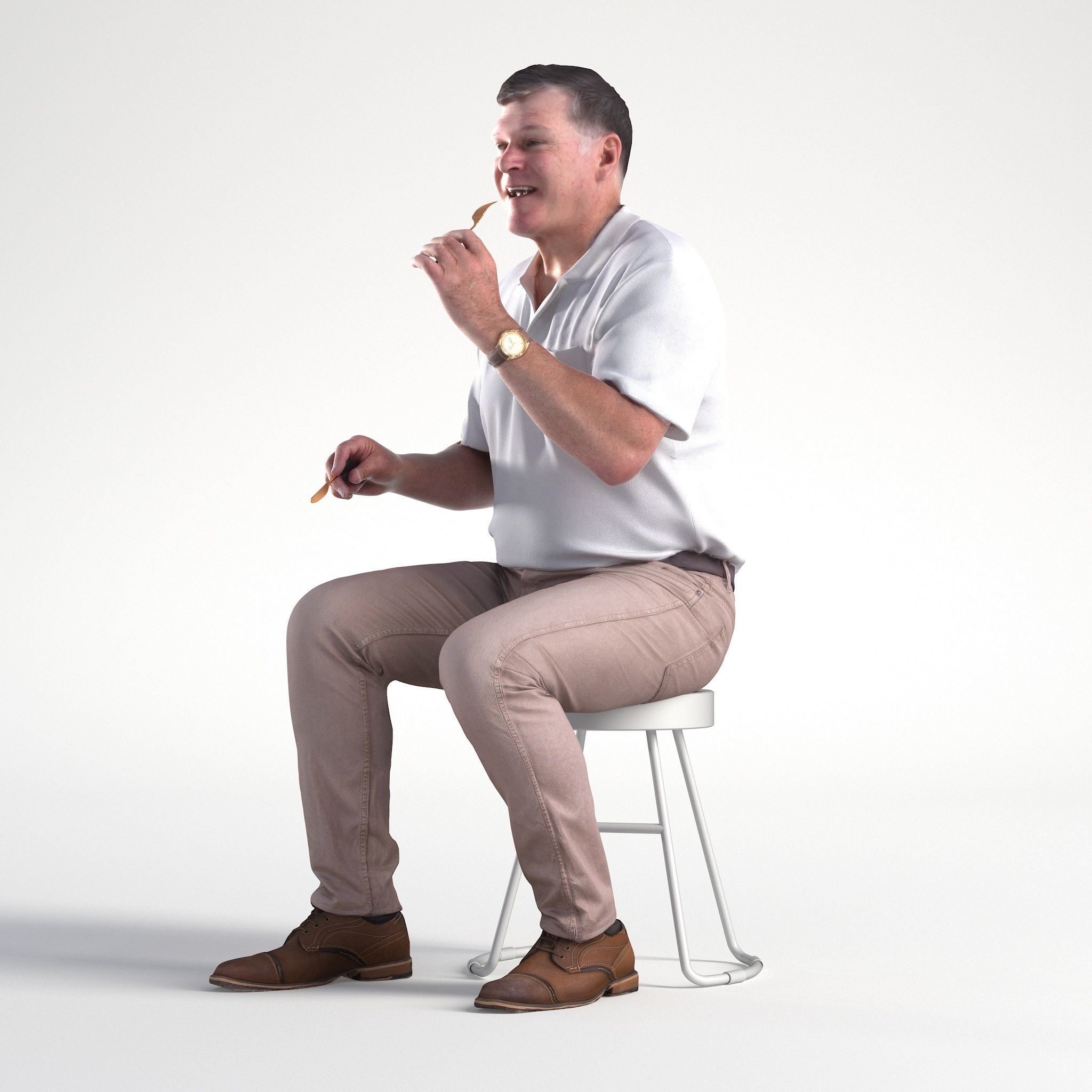 Man Casual Outfit Sitting Restaurant Low poly Mark 1860 3D model_6