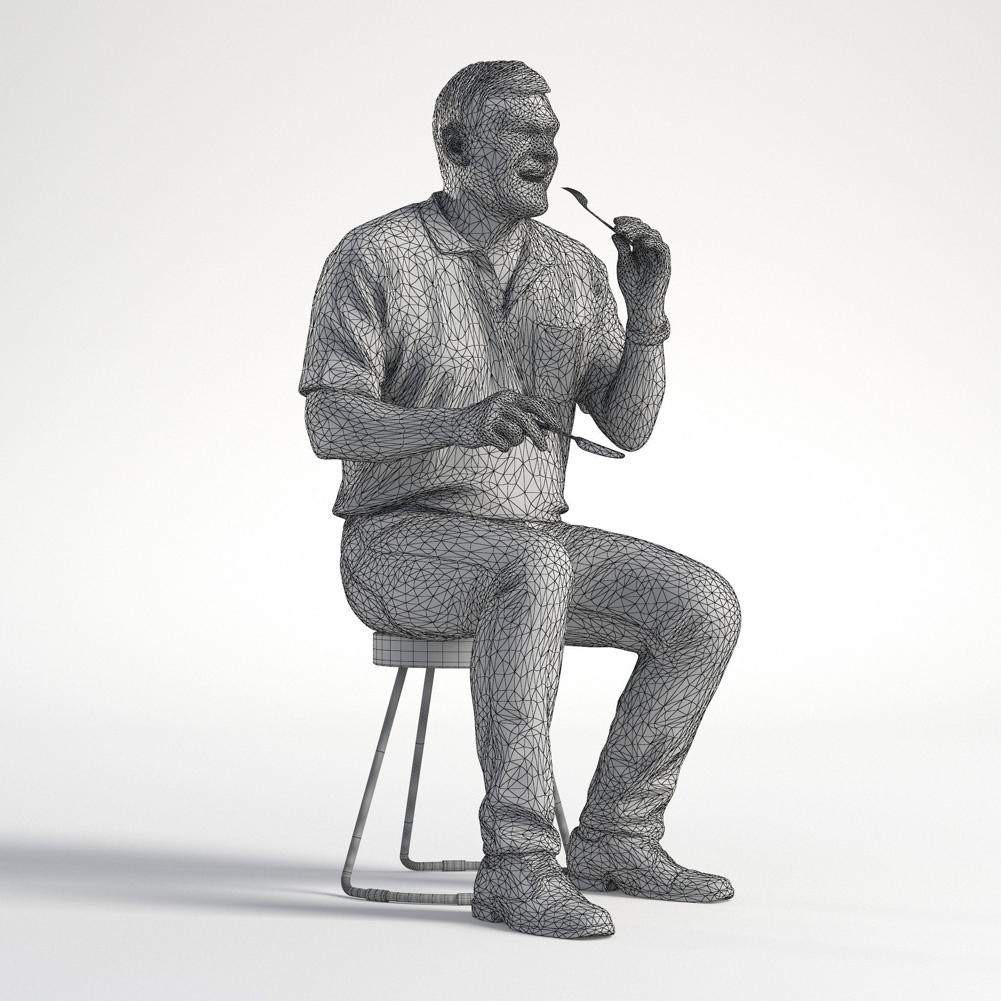 Man Casual Outfit Sitting Restaurant Low poly Mark 1860 3D model_9