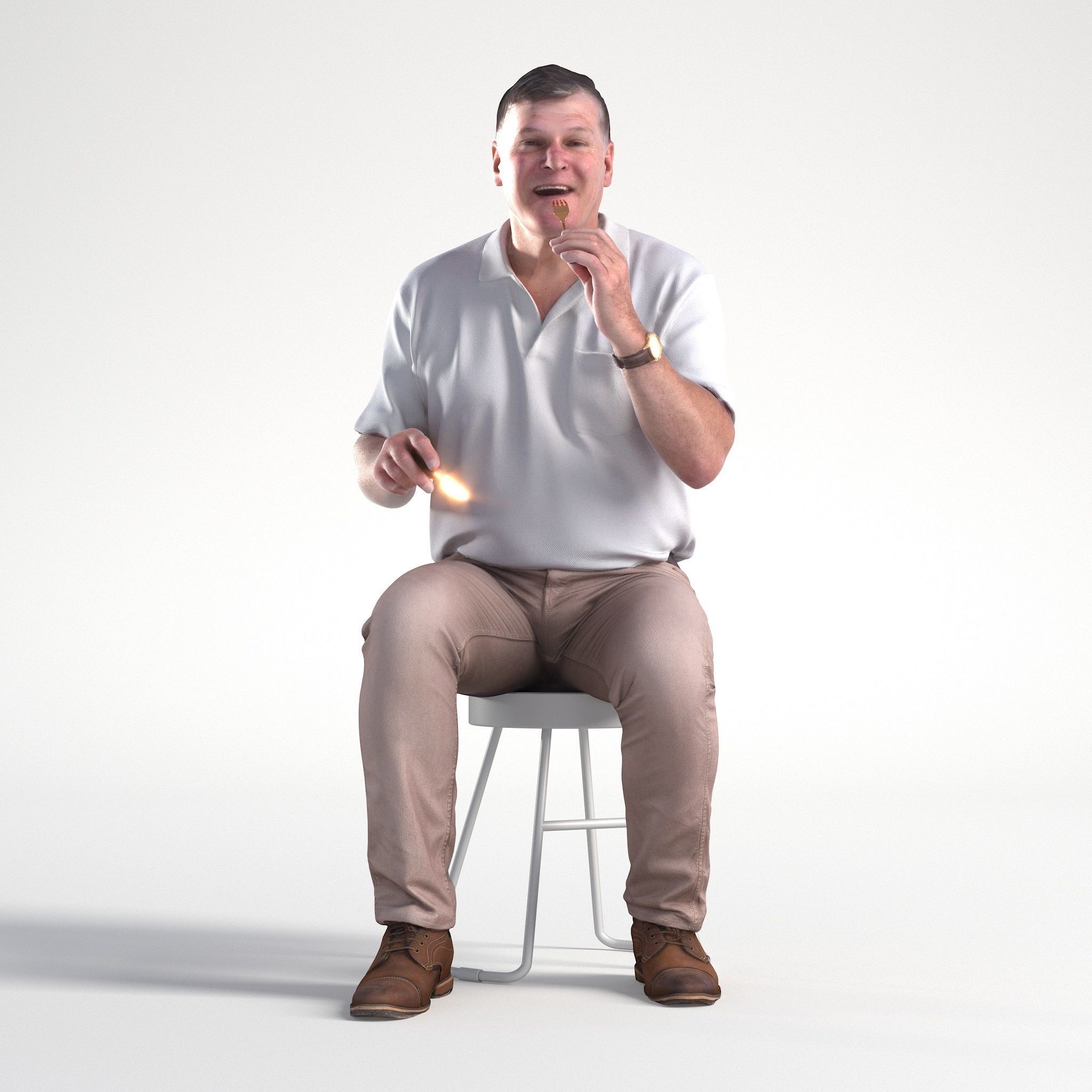 Man Casual Outfit Sitting Restaurant Low poly Mark 1860 3D model_7