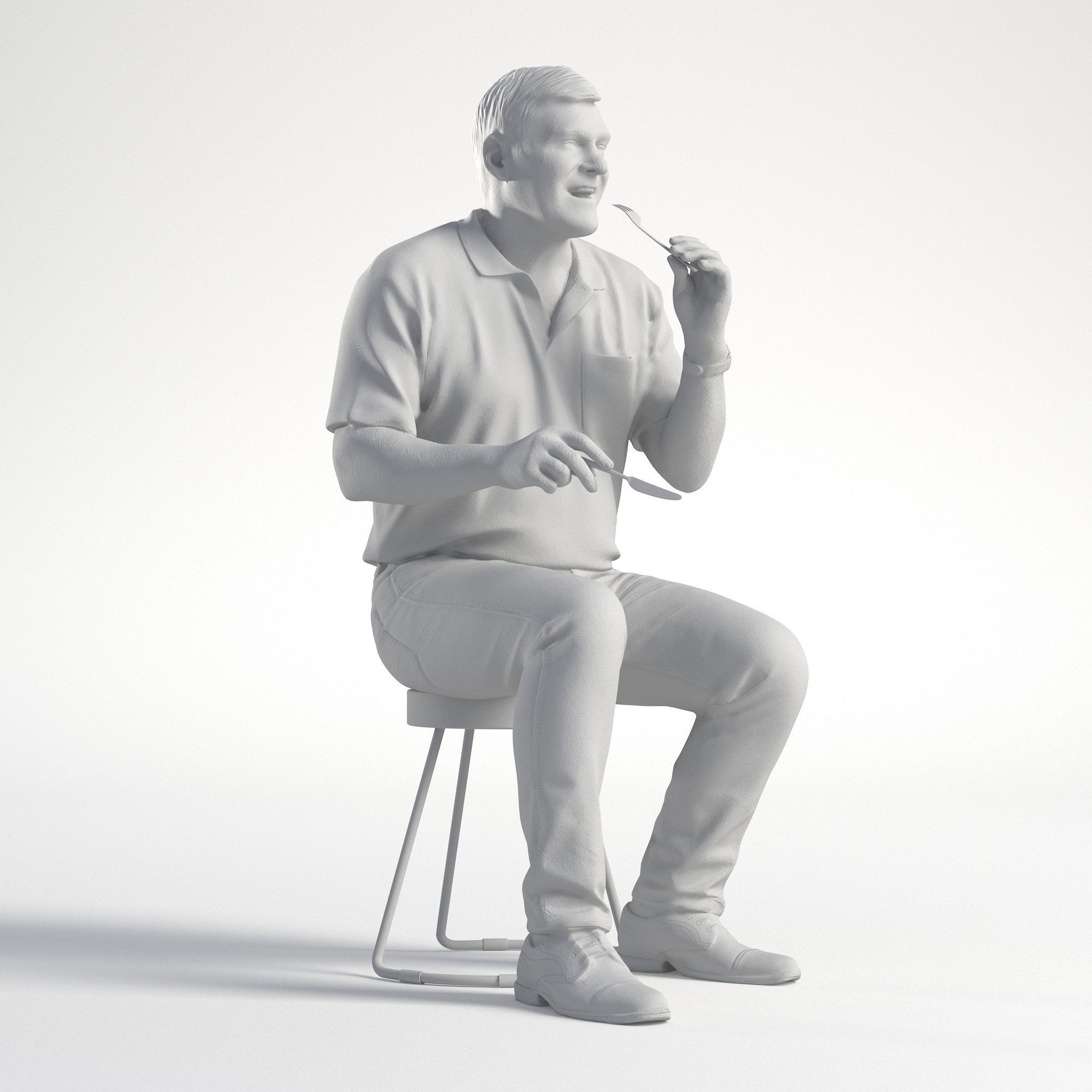 Man Casual Outfit Sitting Restaurant Low poly Mark 1860 3D model_8