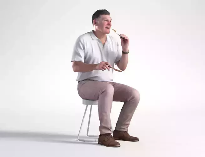 Man Casual Outfit Sitting Restaurant Low poly Mark 1860