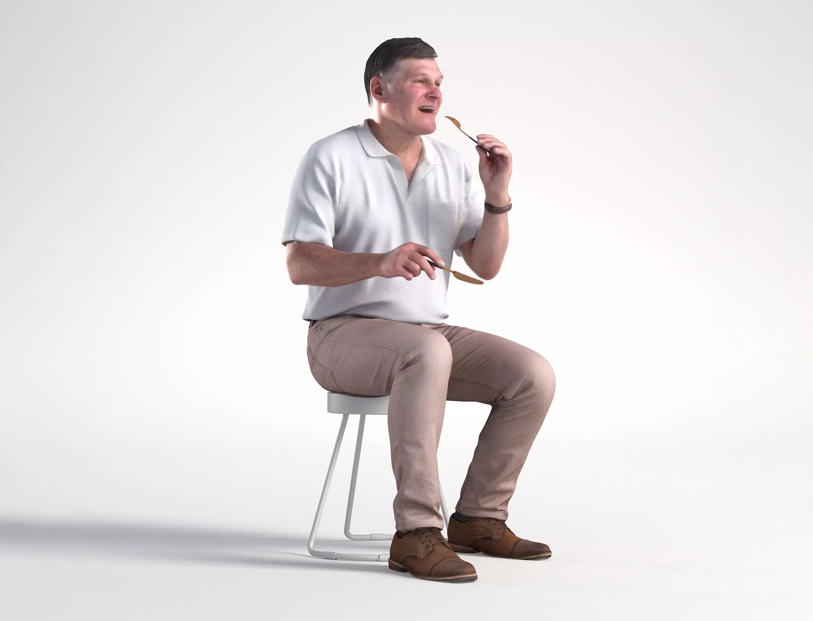 Man Casual Outfit Sitting Restaurant Low poly Mark 1860 3D model_0