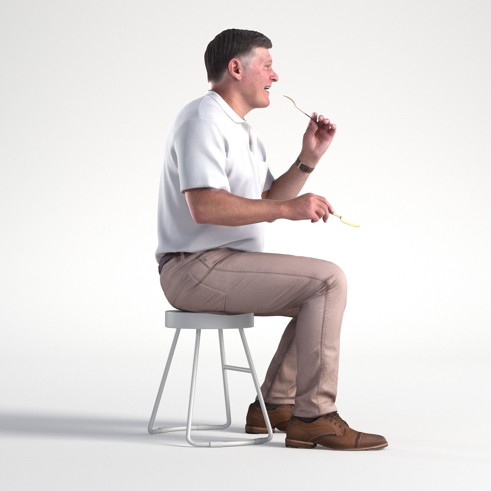 Man Casual Outfit Sitting Restaurant Low poly Mark 1860 3D model_1