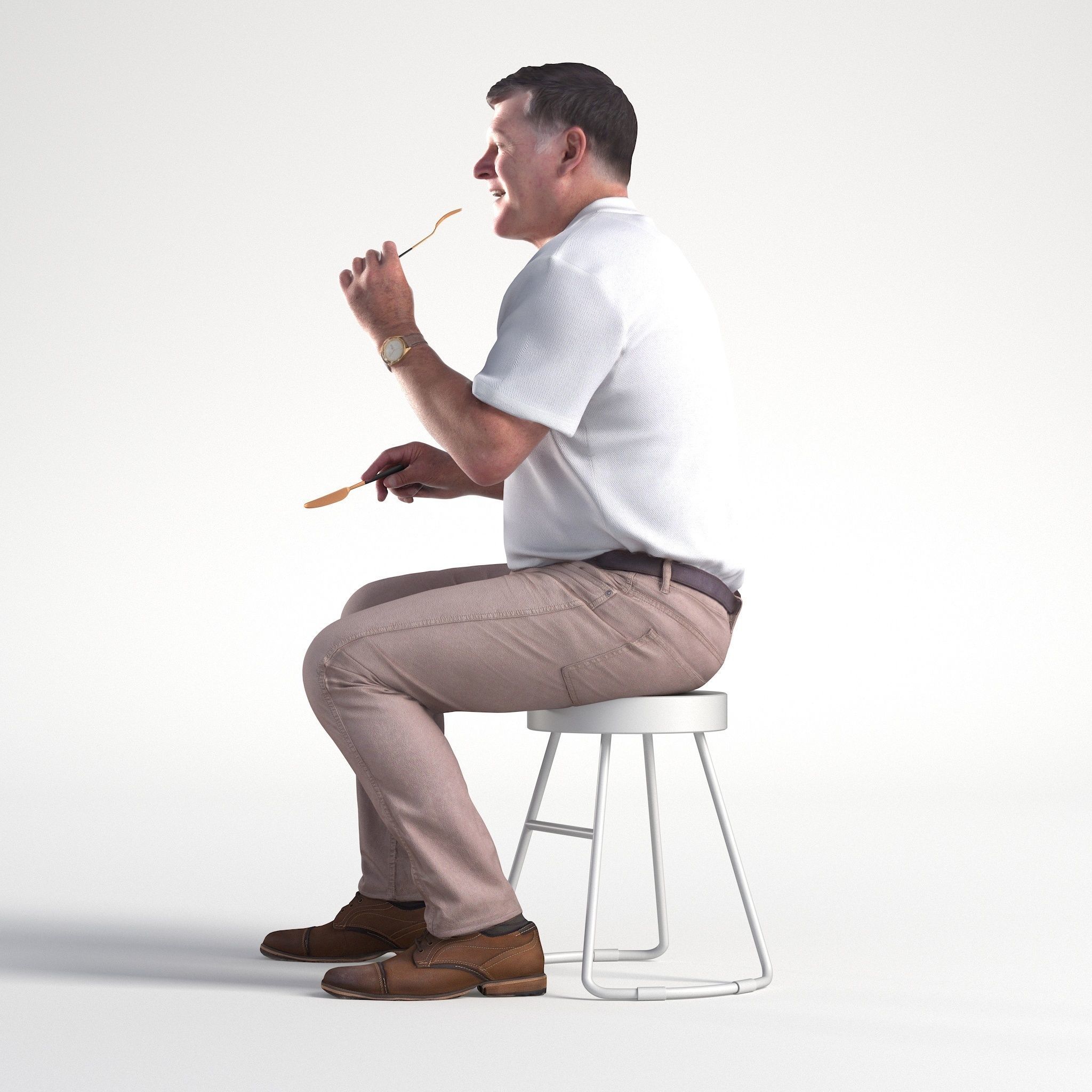 Man Casual Outfit Sitting Restaurant Low poly Mark 1860 3D model_5