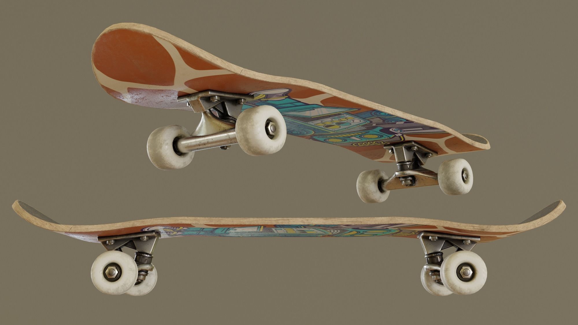 Skateboard - Giraffe Deck Low-poly 3D model_4