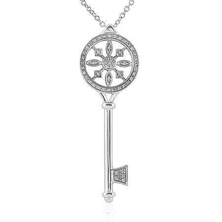 TK-009 sterling silver key necklace with diamonds 3D print model