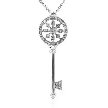 TK-009 sterling silver key necklace with diamonds