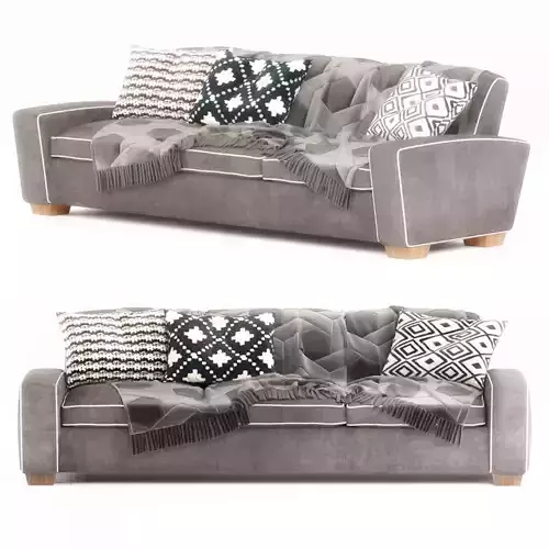 Modern looking sofa with cushions and blanket 3D model