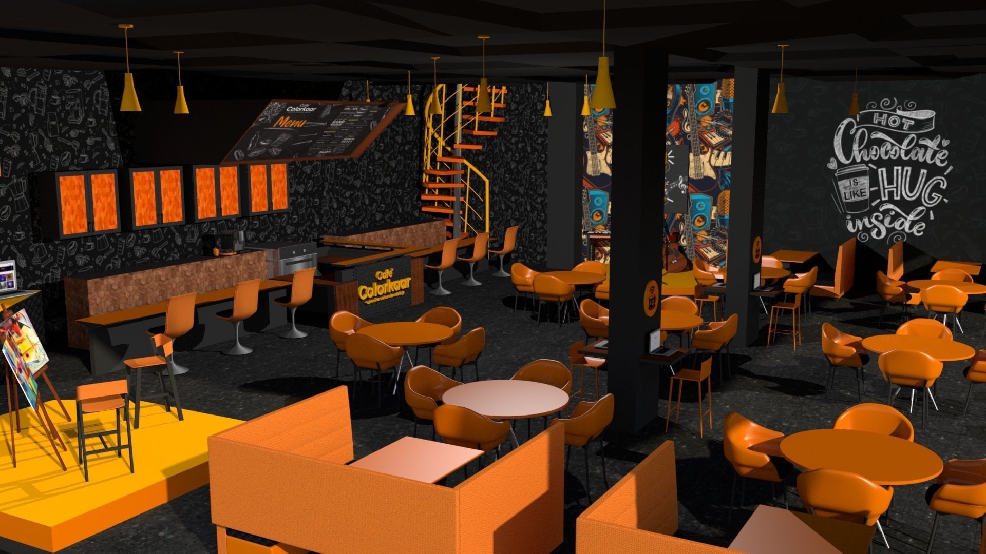 3D Cafe for creative community 3D model_4