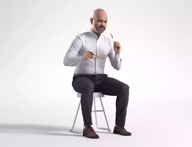 Man Business Suit Sitting Restaurant Low poly Nikhiel 1804