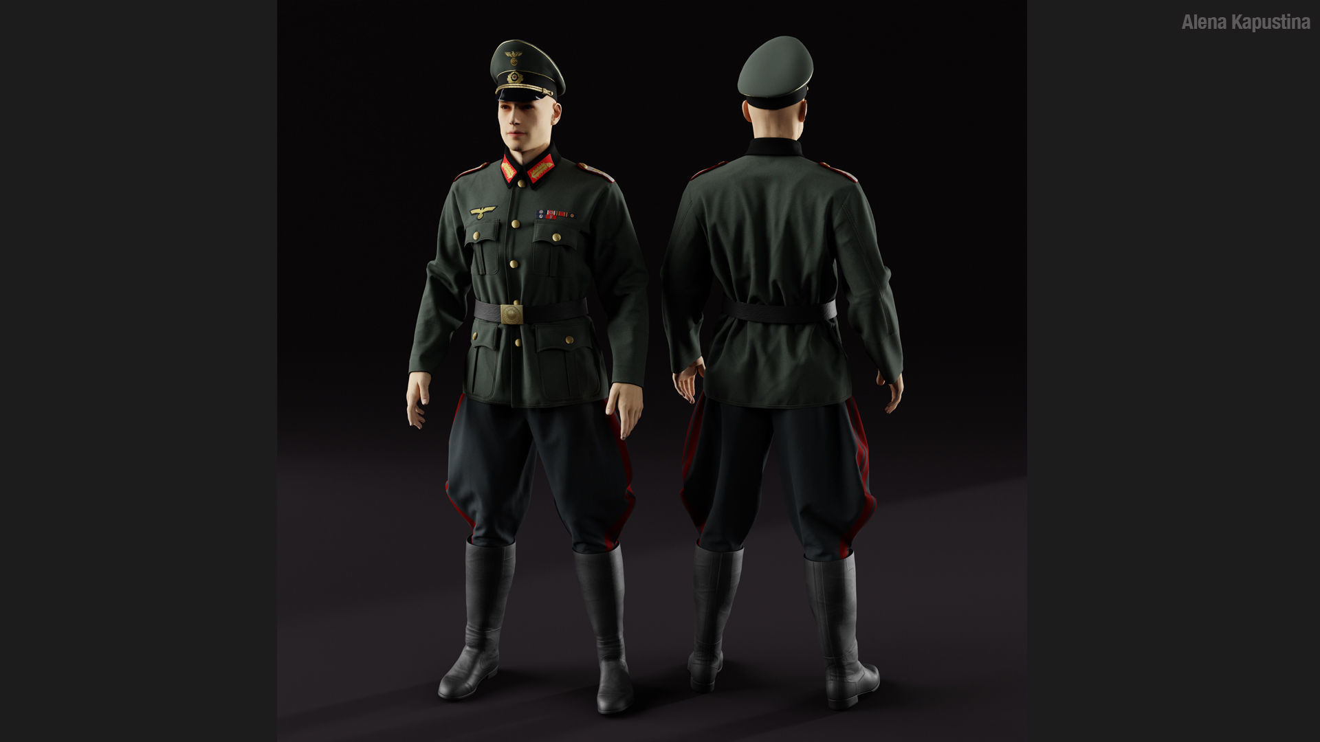 German officers uniform  Marvelous Designer and Blender project 3D model_1