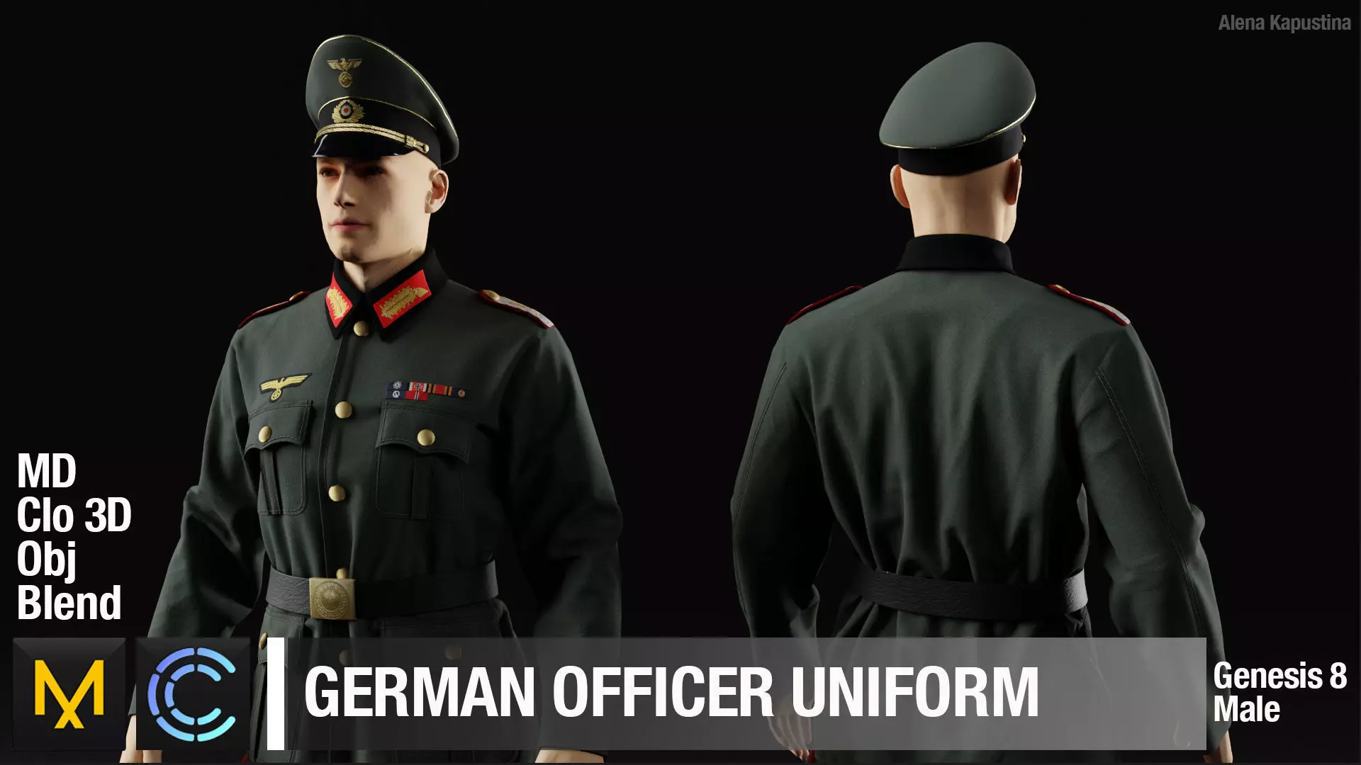 German officers uniform  Marvelous Designer and Blender project 3D model_0