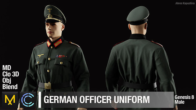 German officers uniform  Marvelous Designer and Blender project 3D model