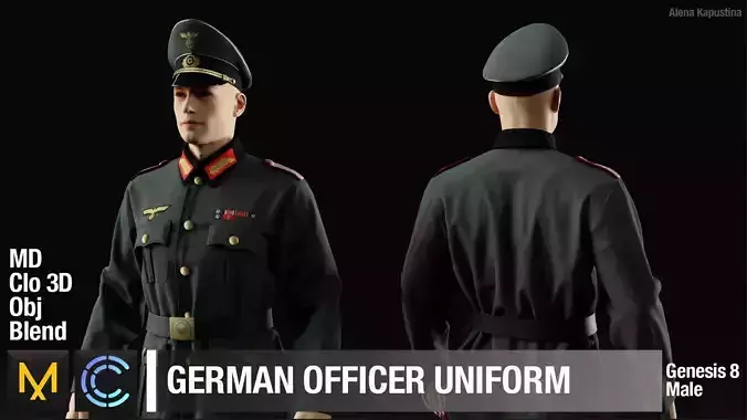 German officers uniform  Marvelous Designer and Blender project 3D model