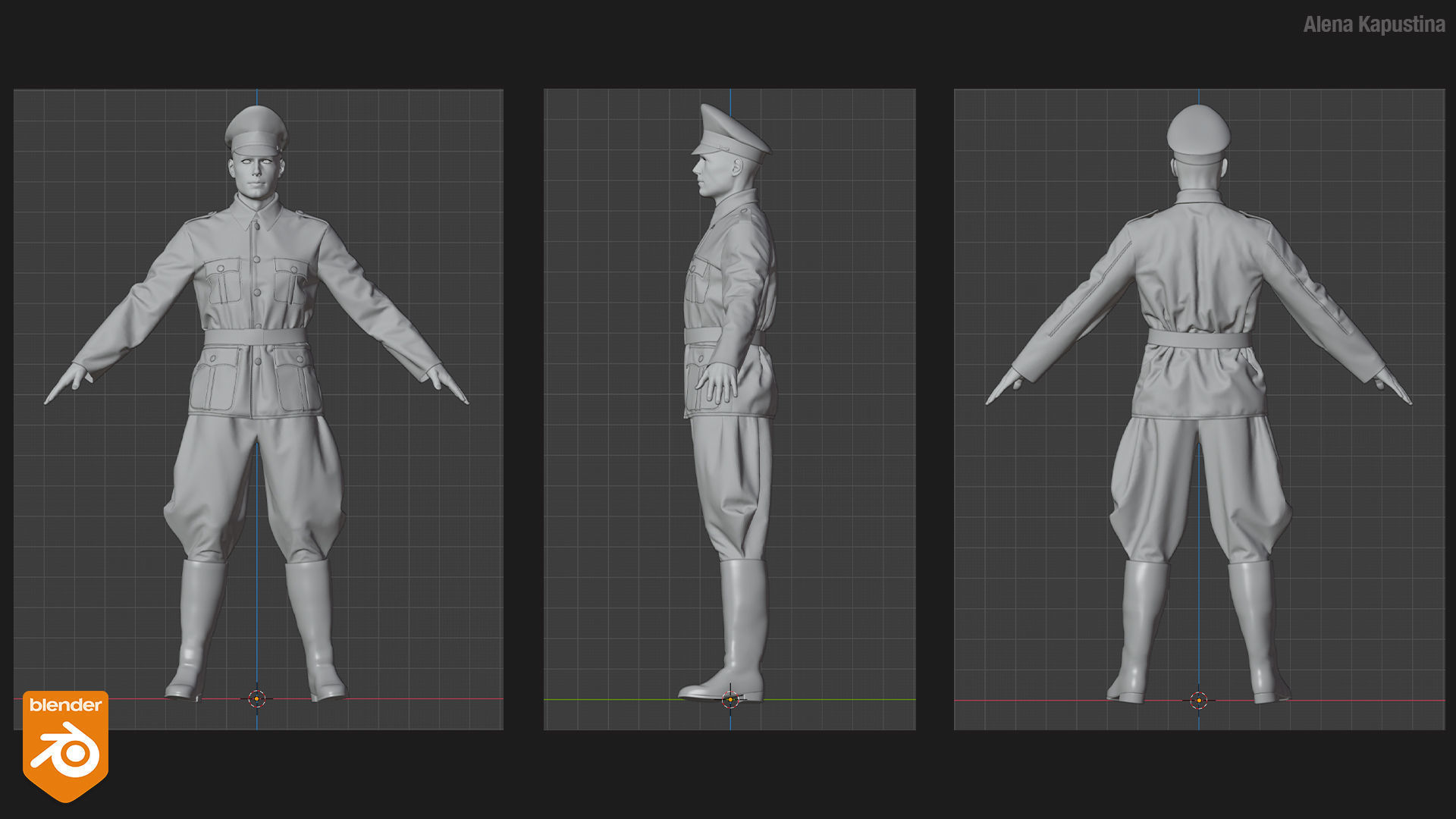 German officers uniform  Marvelous Designer and Blender project 3D model_2