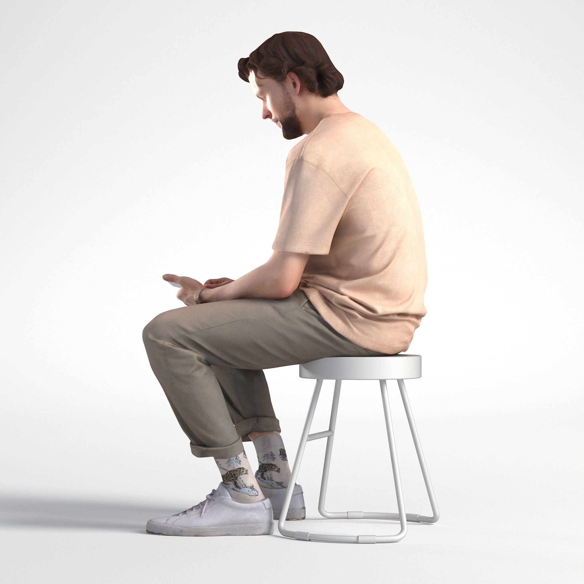 Man Casual Outfit Sitting with Phone Low poly Lewis 1706 3D model_5