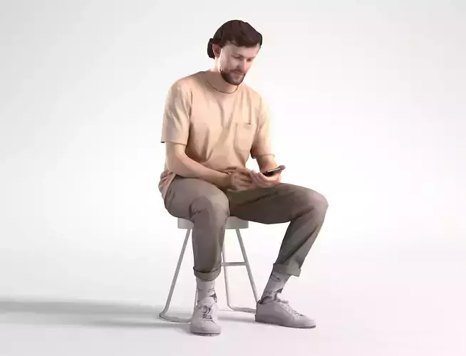 Man Casual Outfit Sitting with Phone Low poly Lewis 1706