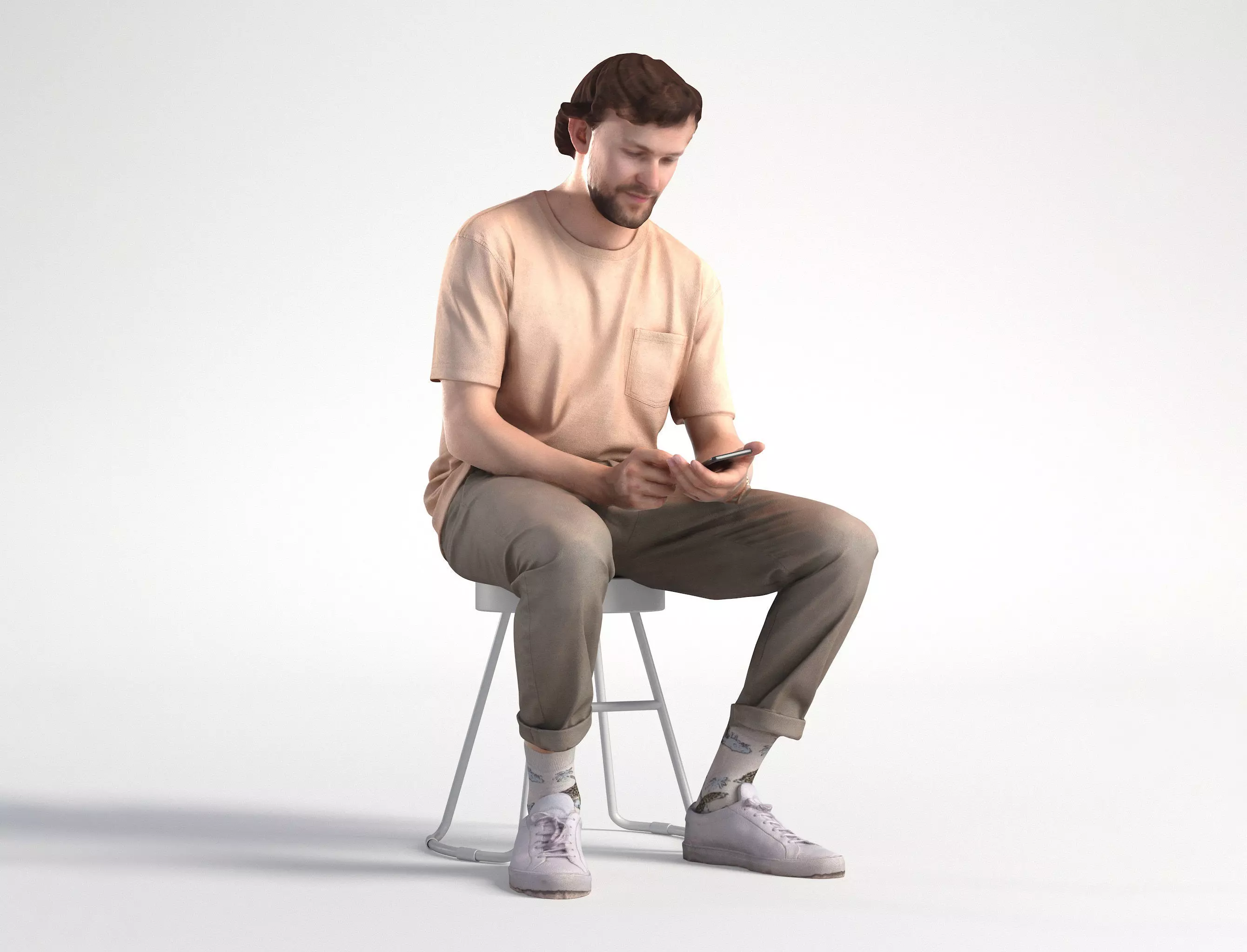 Man Casual Outfit Sitting with Phone Low poly Lewis 1706 3D model_0