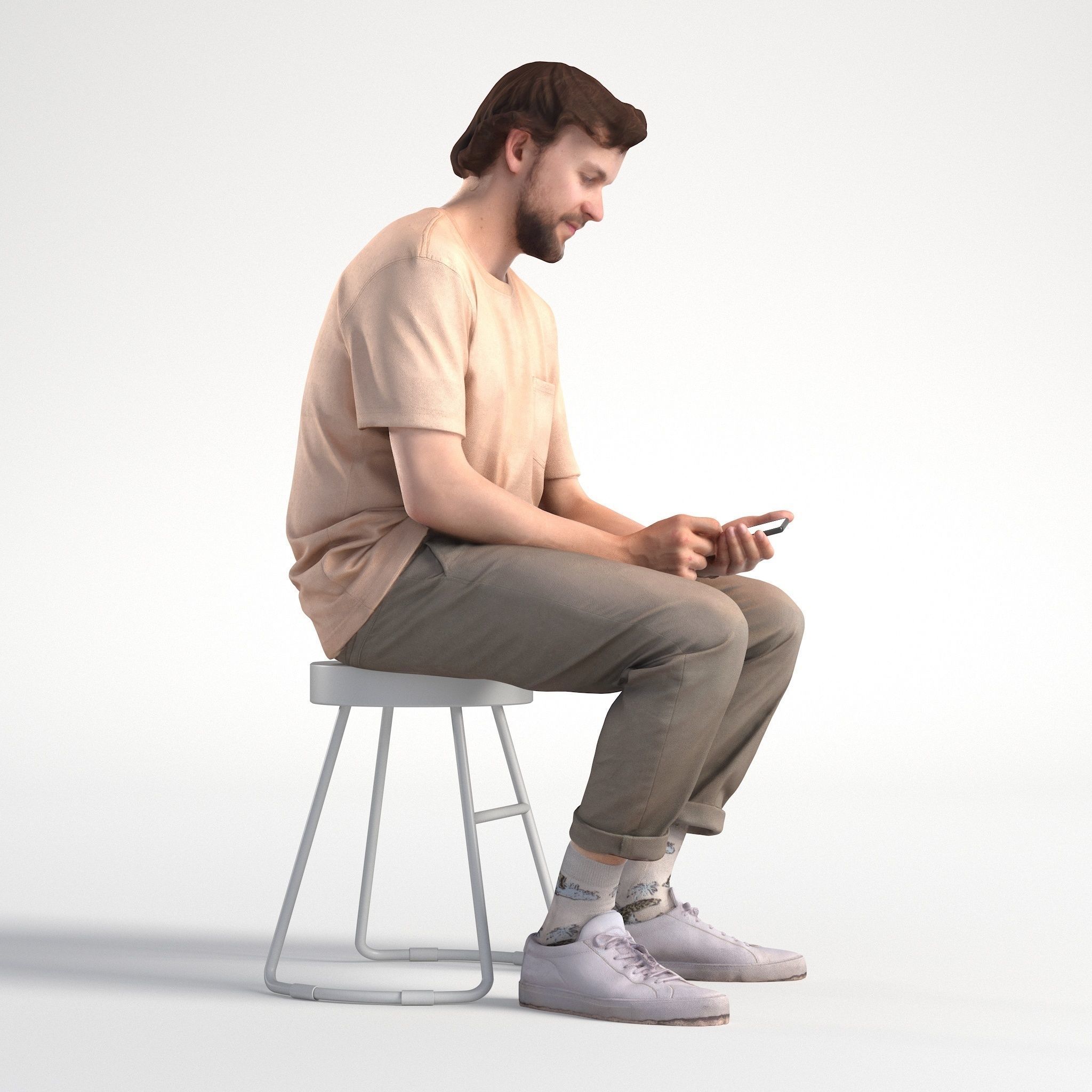 Man Casual Outfit Sitting with Phone Low poly Lewis 1706 3D model_1