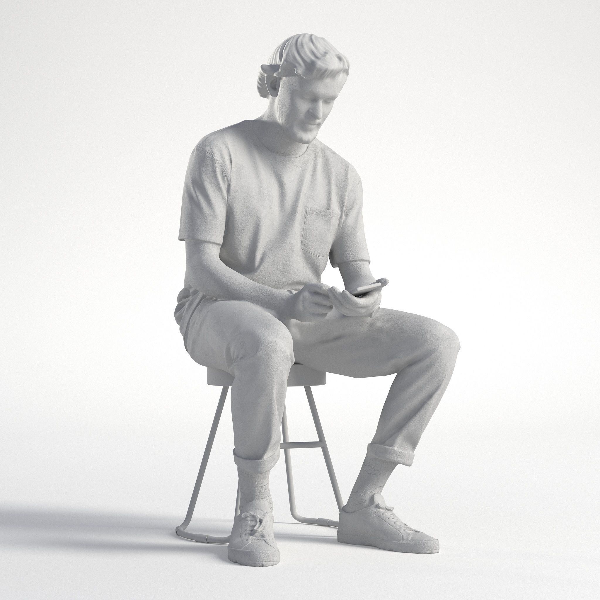 Man Casual Outfit Sitting with Phone Low poly Lewis 1706 3D model_8