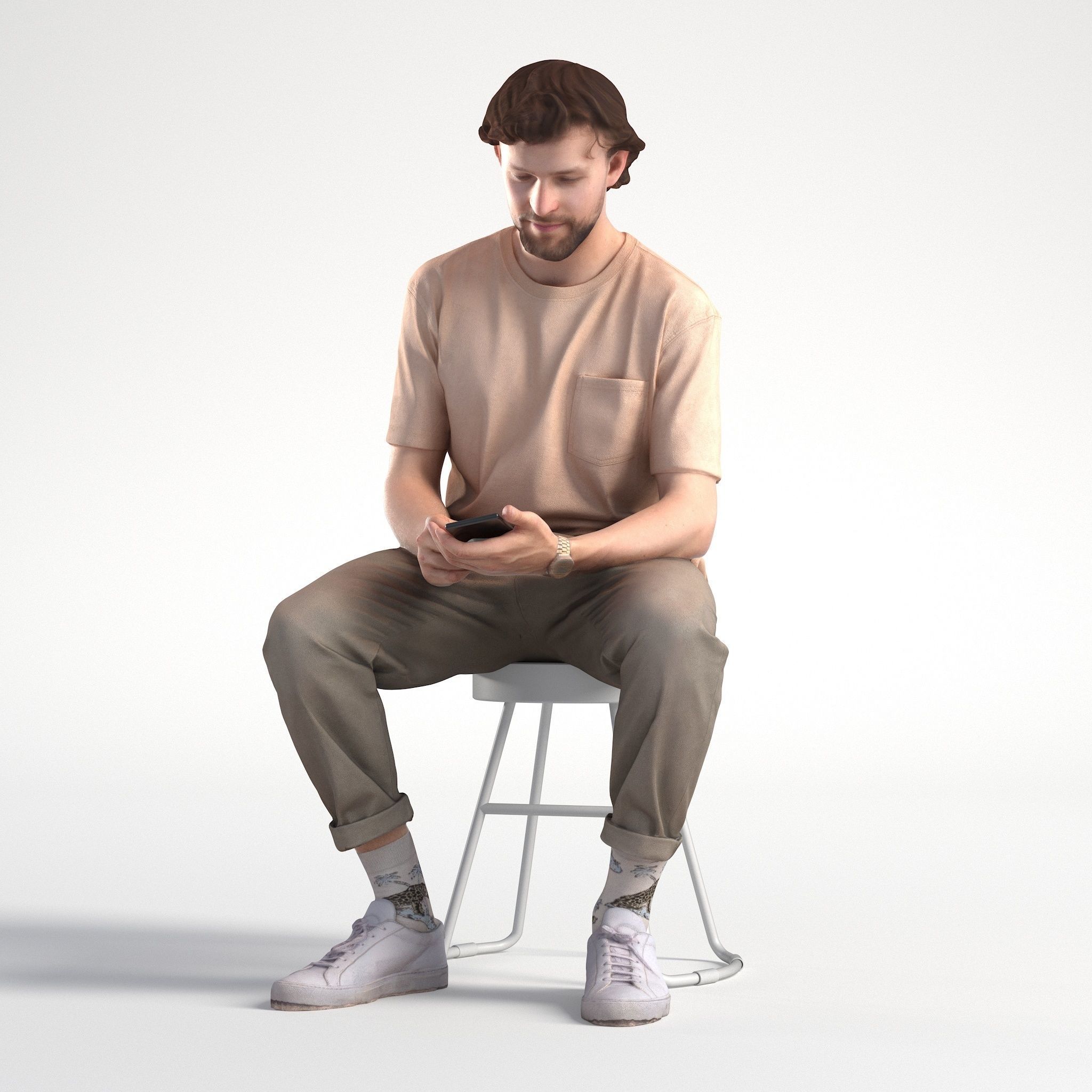 Man Casual Outfit Sitting with Phone Low poly Lewis 1706 3D model_7