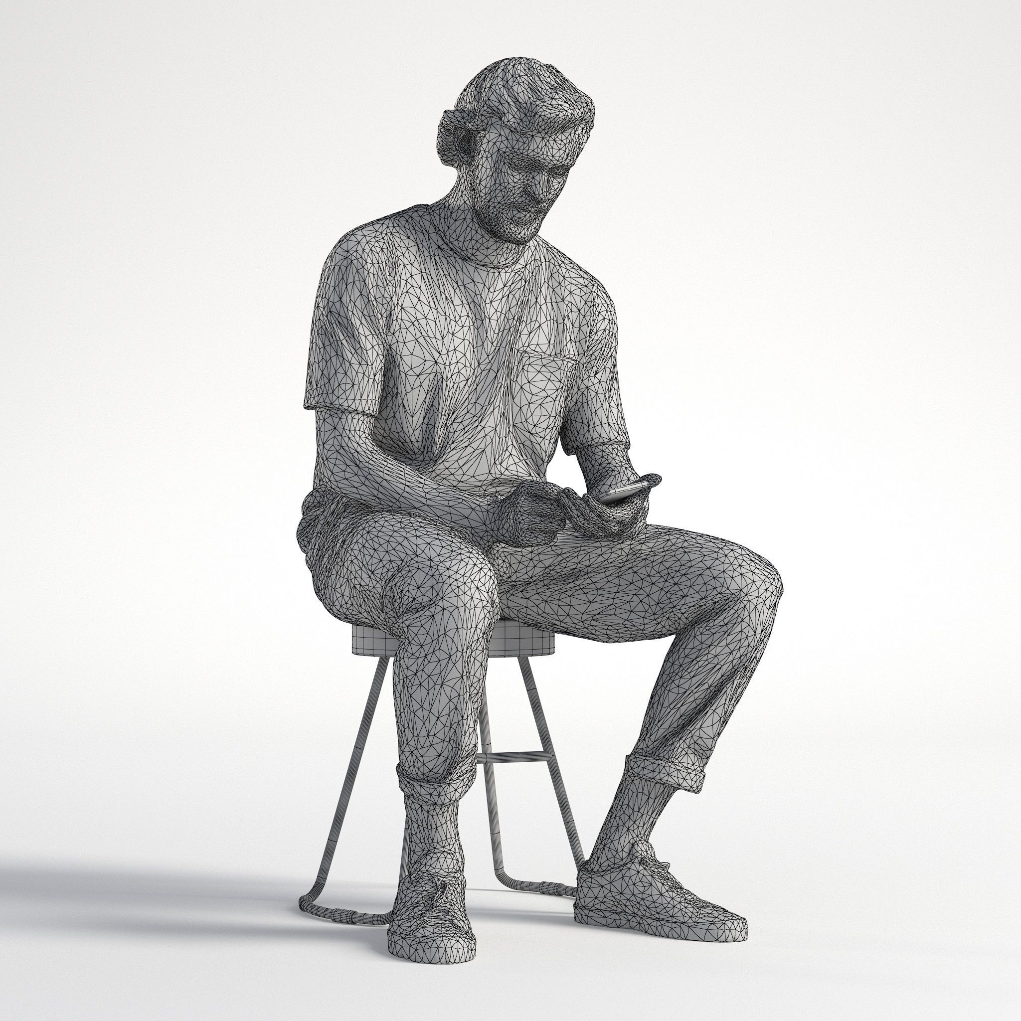 Man Casual Outfit Sitting with Phone Low poly Lewis 1706 3D model_9