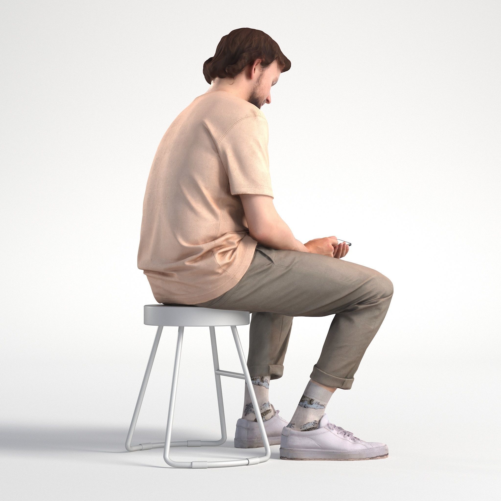 Man Casual Outfit Sitting with Phone Low poly Lewis 1706 3D model_2