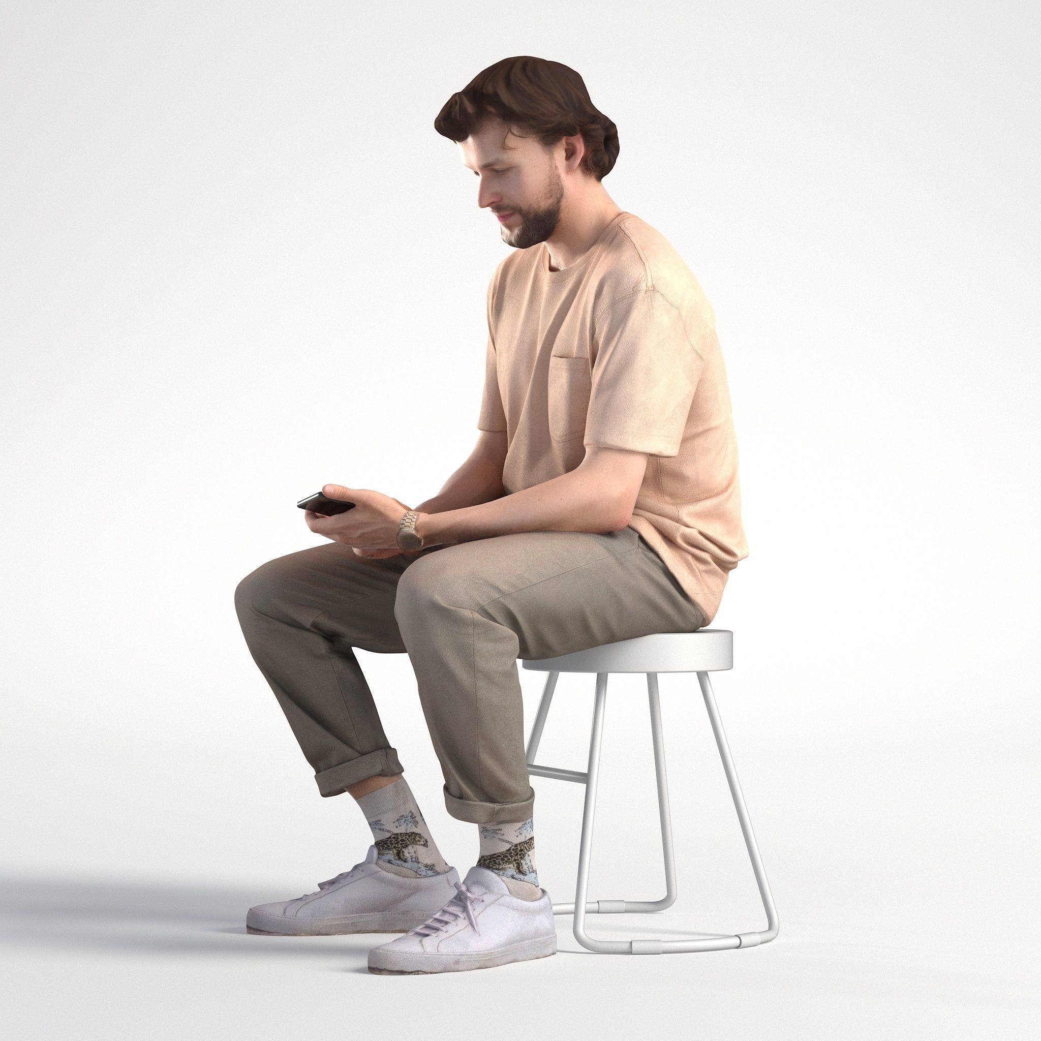 Man Casual Outfit Sitting with Phone Low poly Lewis 1706 3D model_6