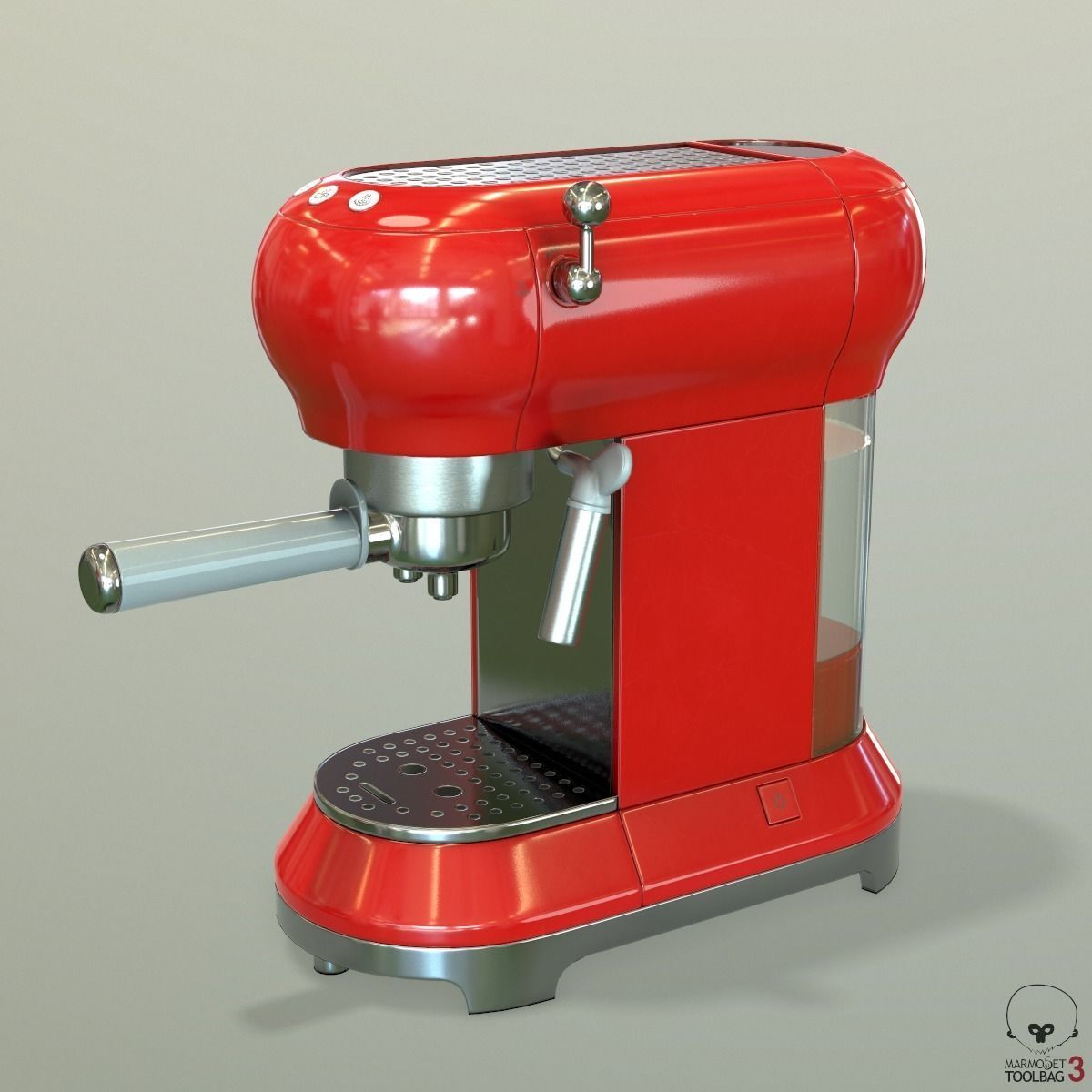 Red Espresso Machine Low-poly 3D model_7