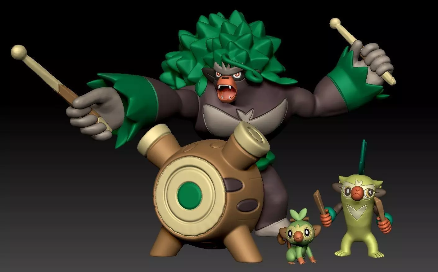 Pokemon Grookey Thwackey Rillaboom 3D print model_0