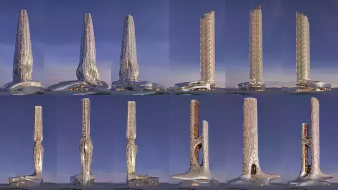 Futuristic building collection 4x 10 
