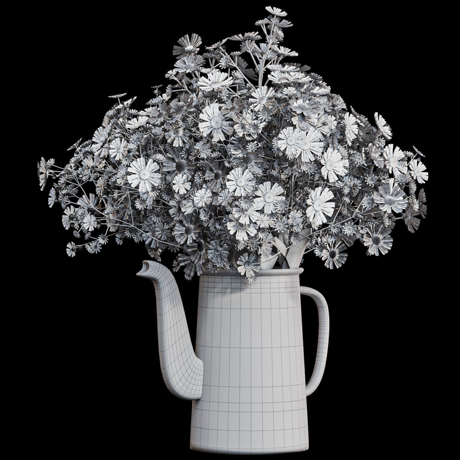 bouquet01-chamomile daisies in teapot 3D model_3