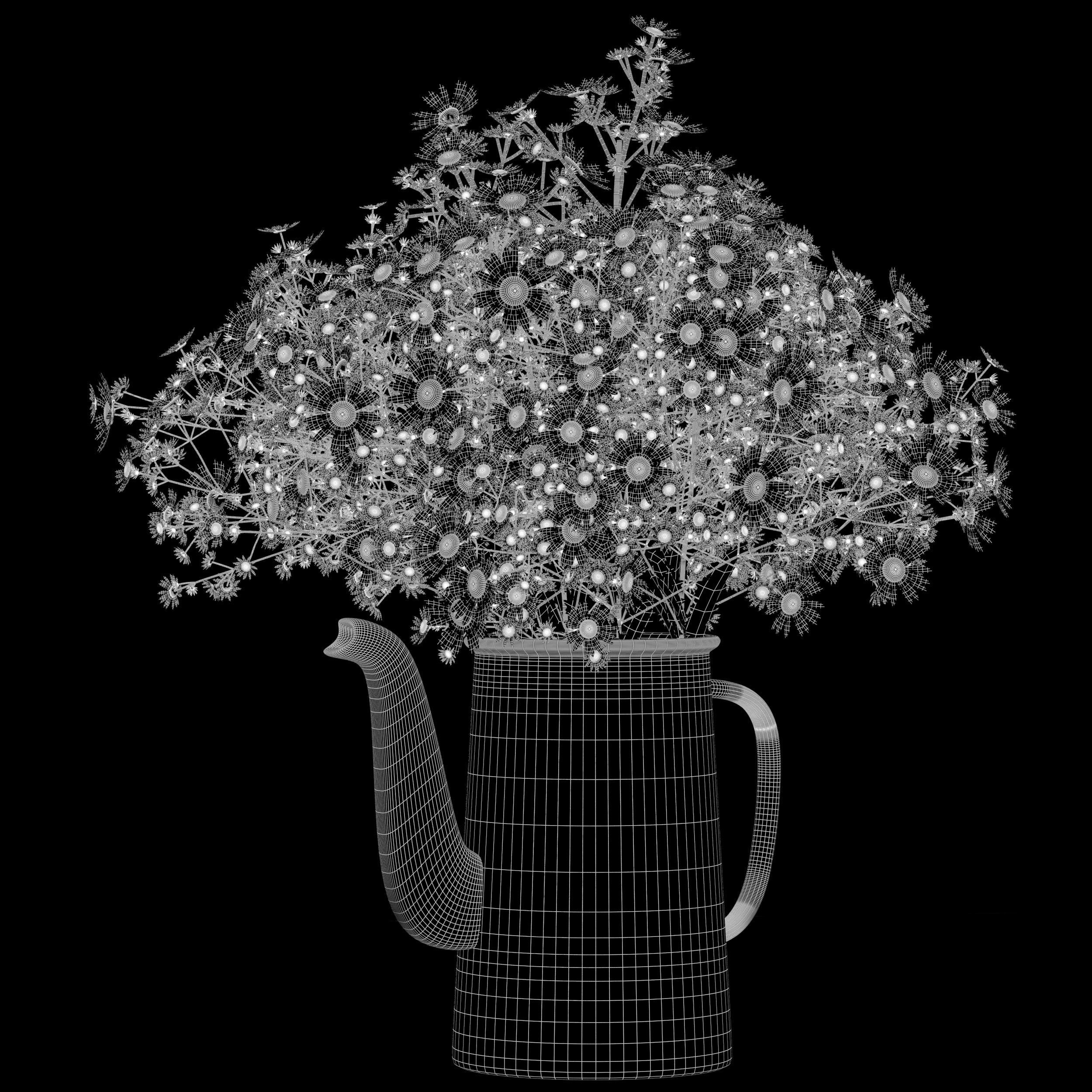 bouquet01-chamomile daisies in teapot 3D model_4