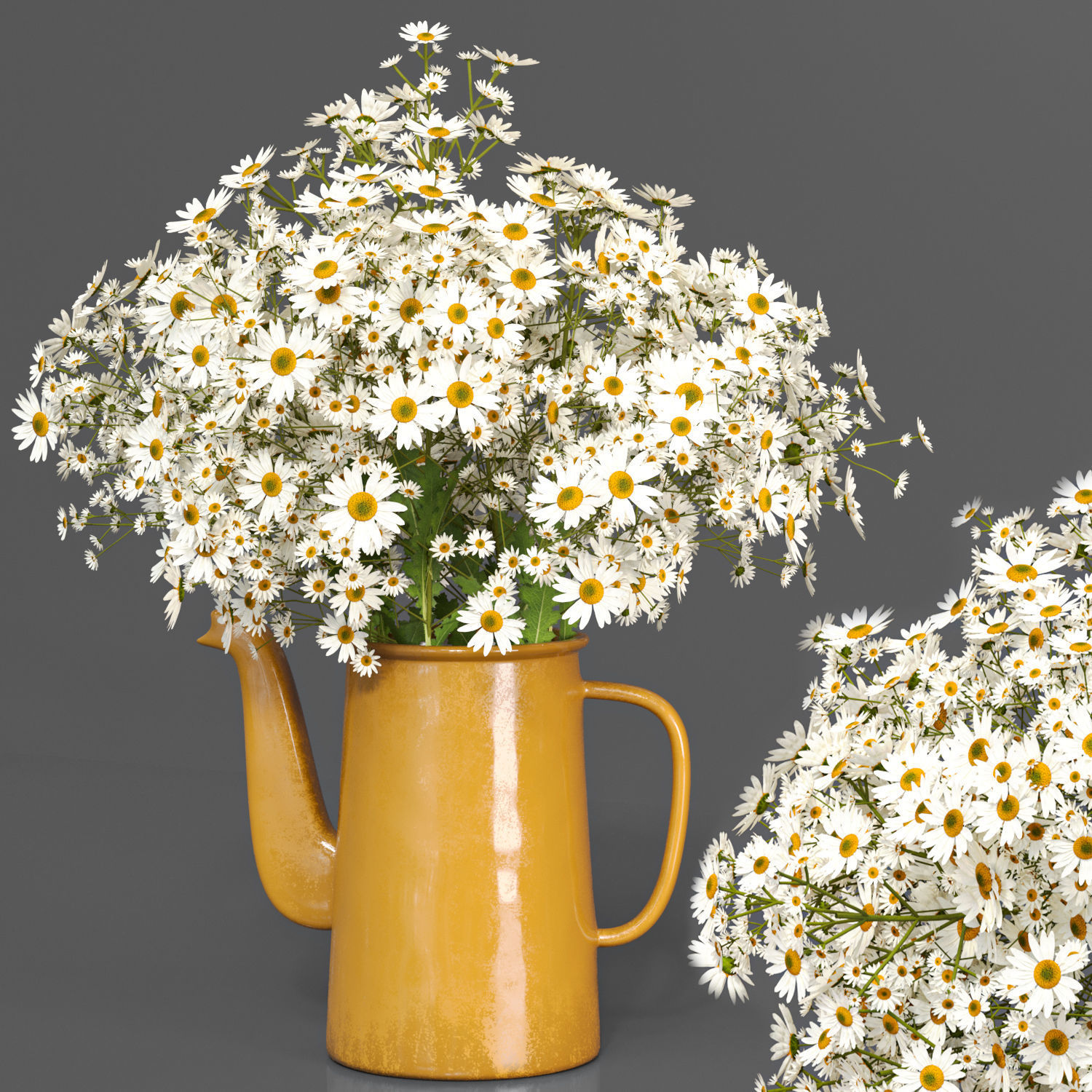 bouquet01-chamomile daisies in teapot 3D model_2