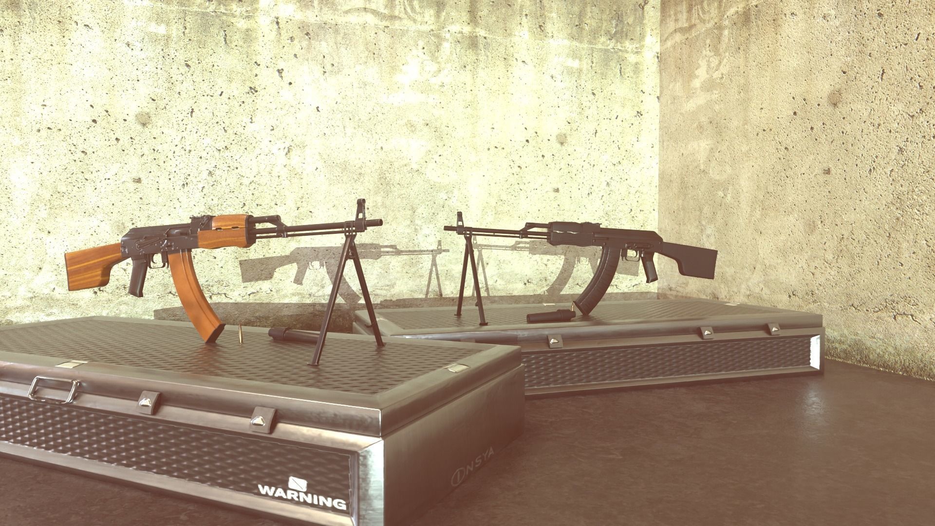 RPK Russian Assault Rifle Game Ready 2 Variations Low-poly 3D model_9