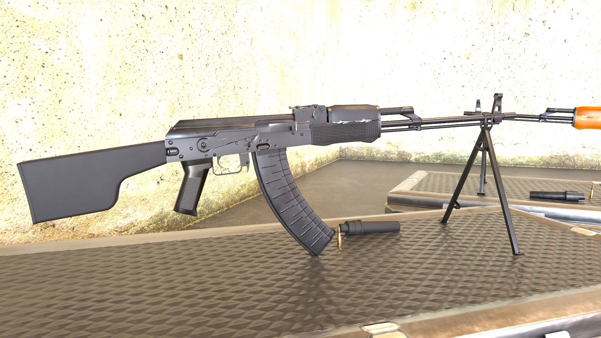 RPK Russian Assault Rifle Game Ready 2 Variations Low-poly 3D model_6