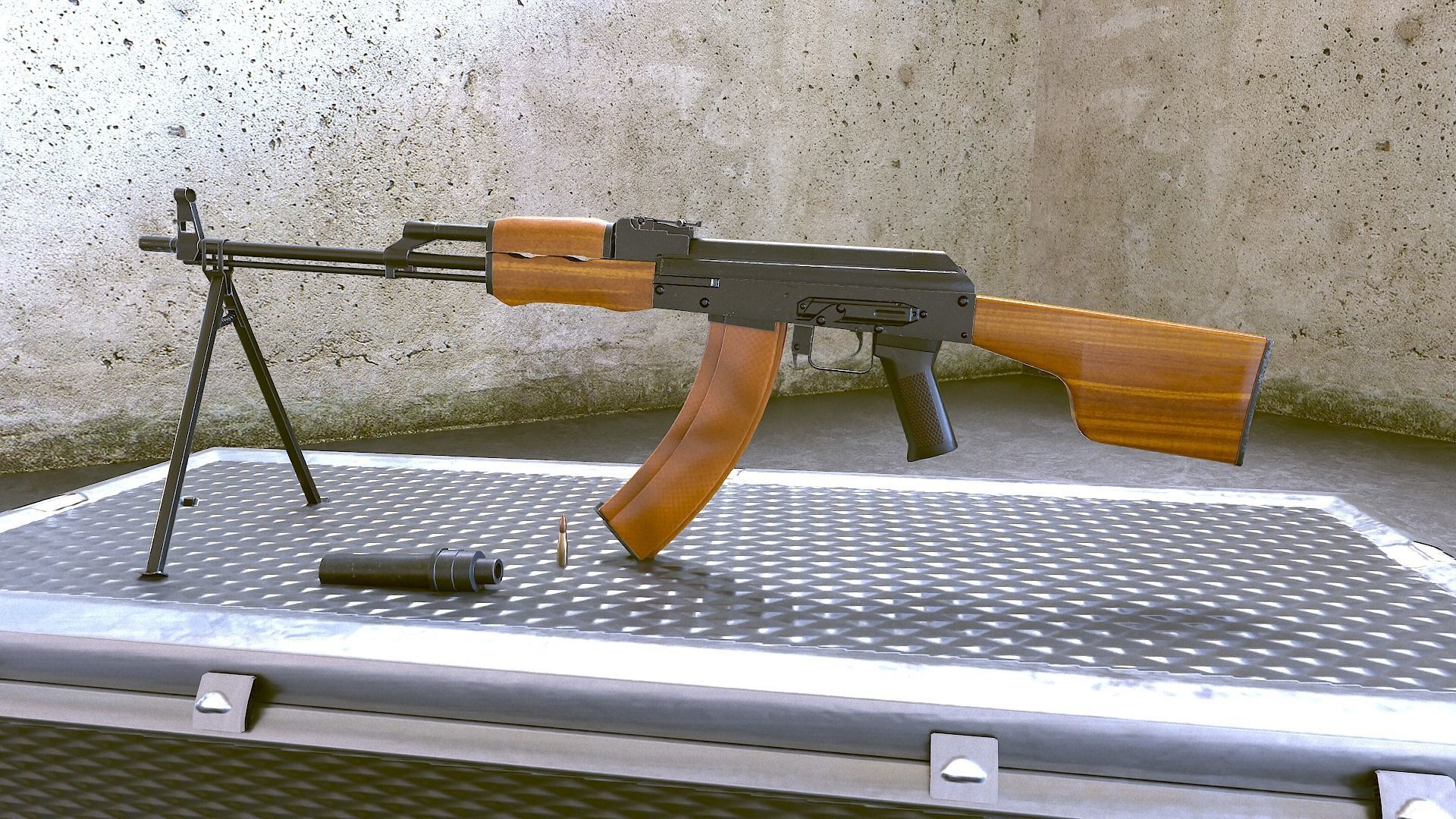 RPK Russian Assault Rifle Game Ready 2 Variations Low-poly 3D model_4